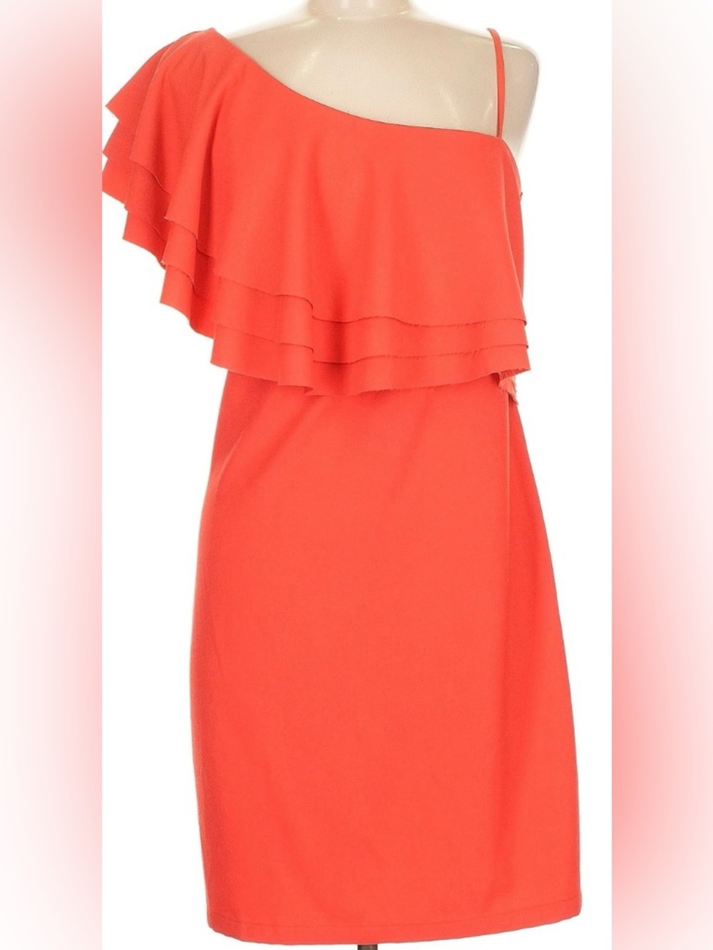 Adorable bishop + young Coral One-Shoulder Ruffle Midi Dress in a size medium.